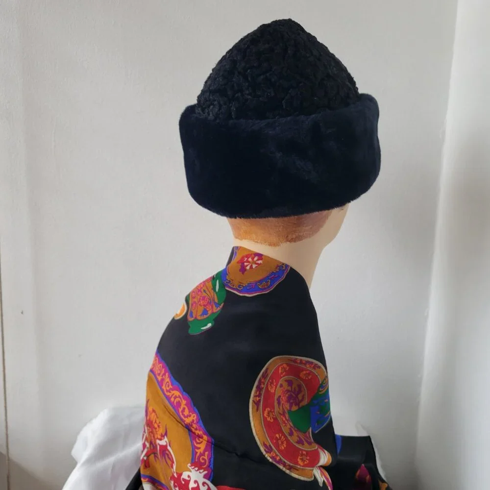 Vintage Astrakhan / Ushanka Blue/Black Winter Hat
